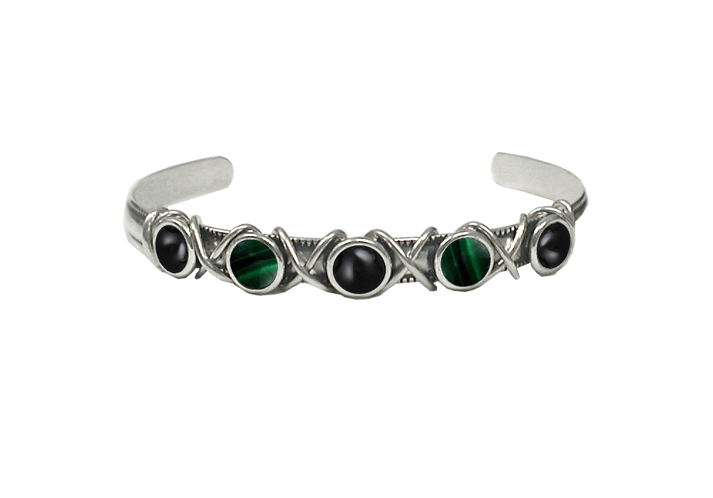 Sterling Silver Cuff Bracelet With Black Onyx And Malachite